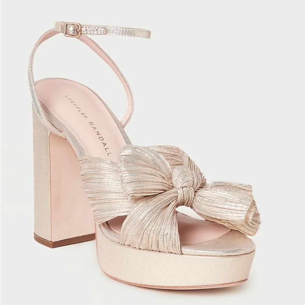 Loeffler Randall Natalia Platinum Platform Bow Heel Women’s Size 12 in Platinum